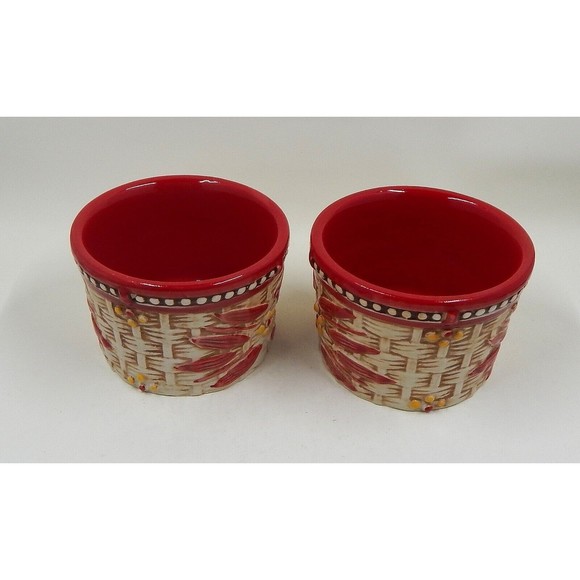 Temp-tations by Tara Old World Basket Weave Red Round Ramekins 6 oz Set of 2 - Picture 5 of 9